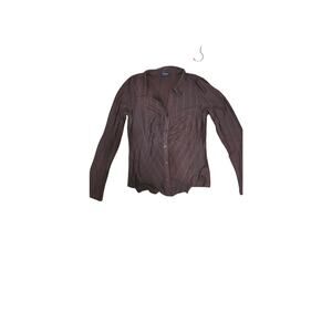 The Workshop Brown Textured Button Front Long Sleeve Knit Top Stretch